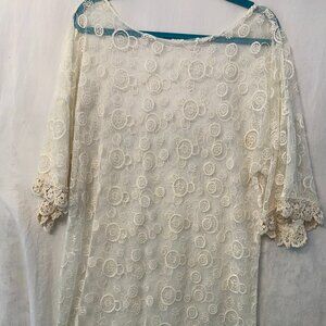 Delicate, Sheer Ivory Tunic with Crochet
